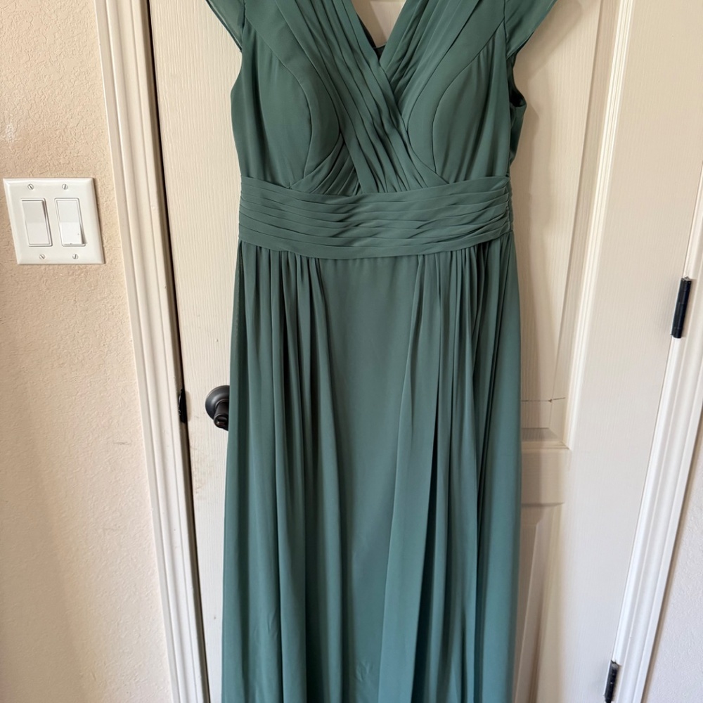 Azazie Teal Pleated V-Neck Maxi Dress